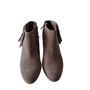 Vionic Womens Taupe Faros Chunky Heel Studded Suede Ankle Boots Fringes - Size 8